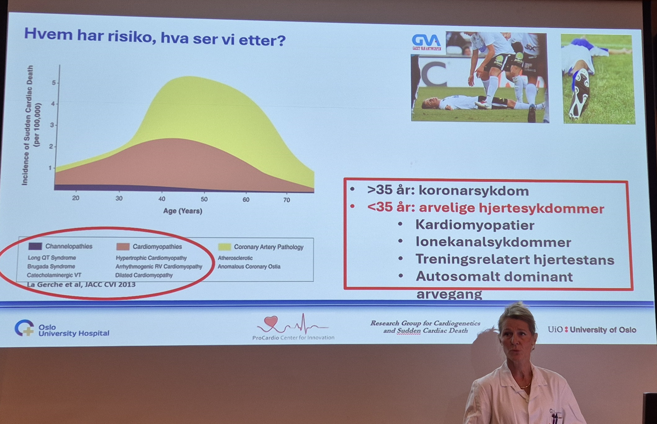 Kristina Haugaa viser en oversikt over hvem som har forhøyet risiko for plutselig hjertedød