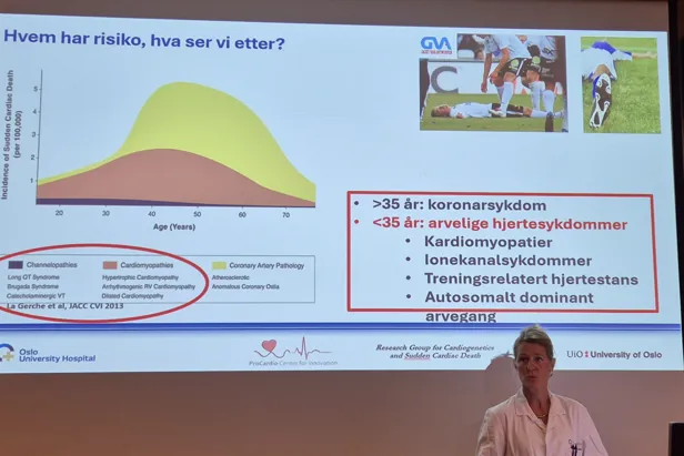 Kristina Haugaa viser en oversikt over hvem som har forhøyet risiko for plutselig hjertedød