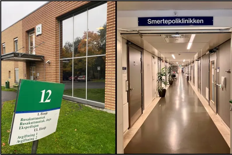 En lang gang med skilt