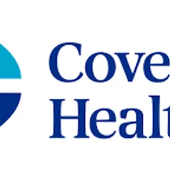 A blue logo with white text