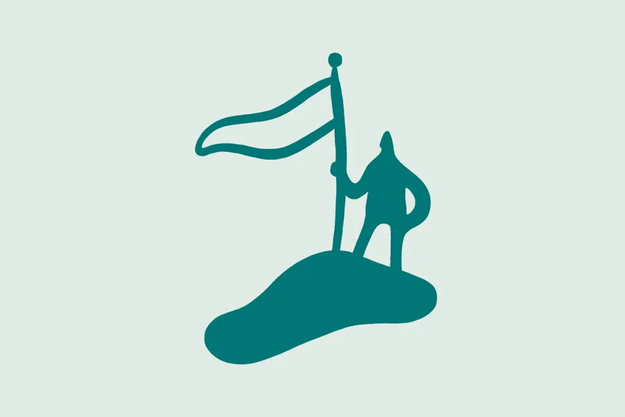 Illustrasjon av person som står ved siden av et flagg