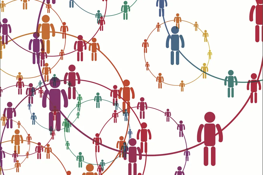 Illustration showing human figures in circles