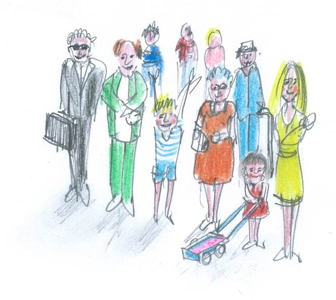 En gruppe mennesker i alle aldre