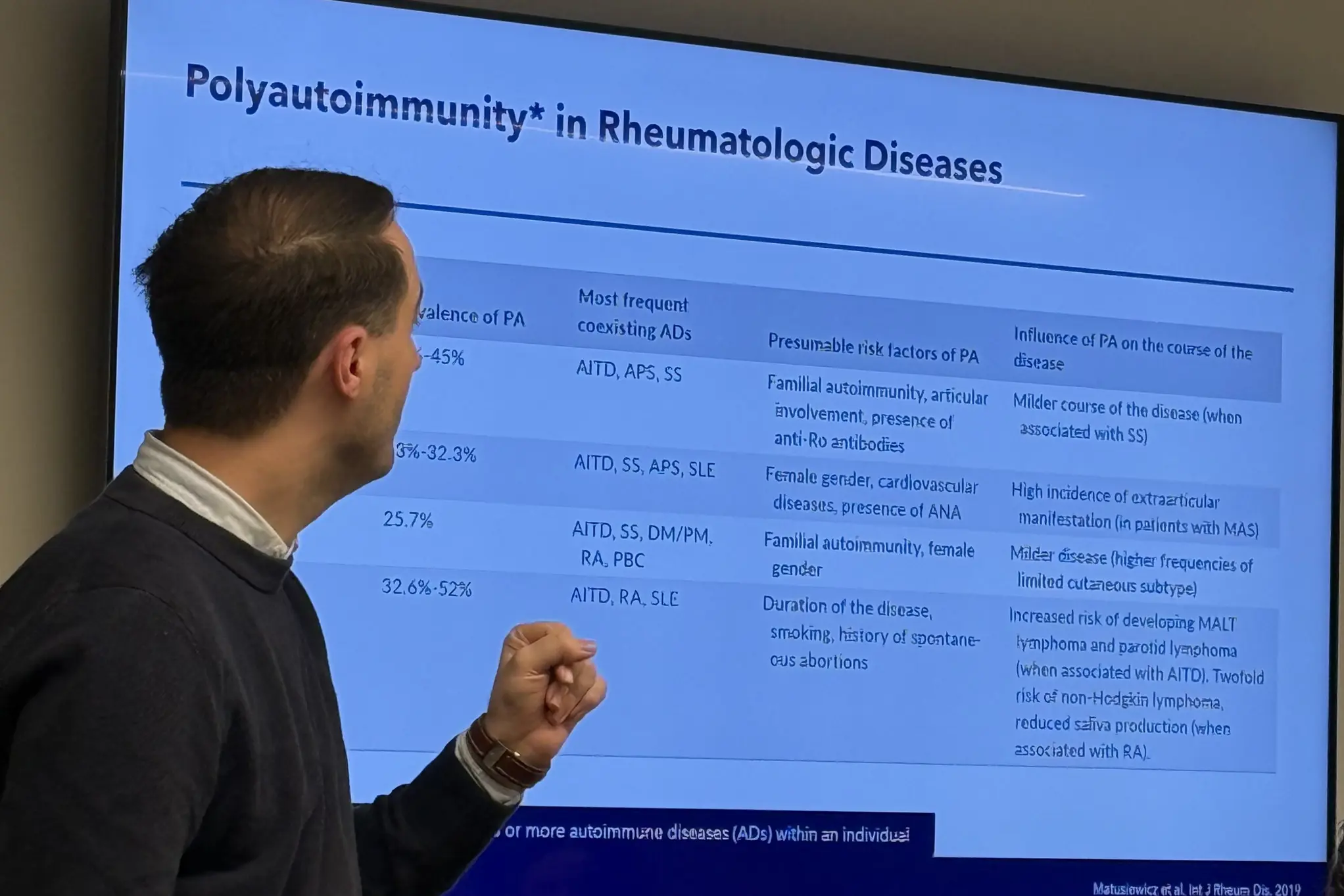 En mann som peker på en skjerm