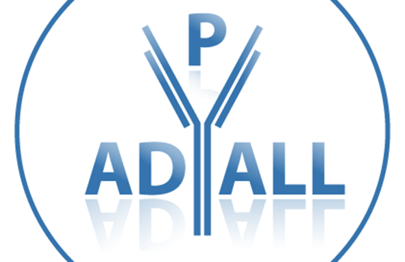 En blå logo med hvite bokstaver