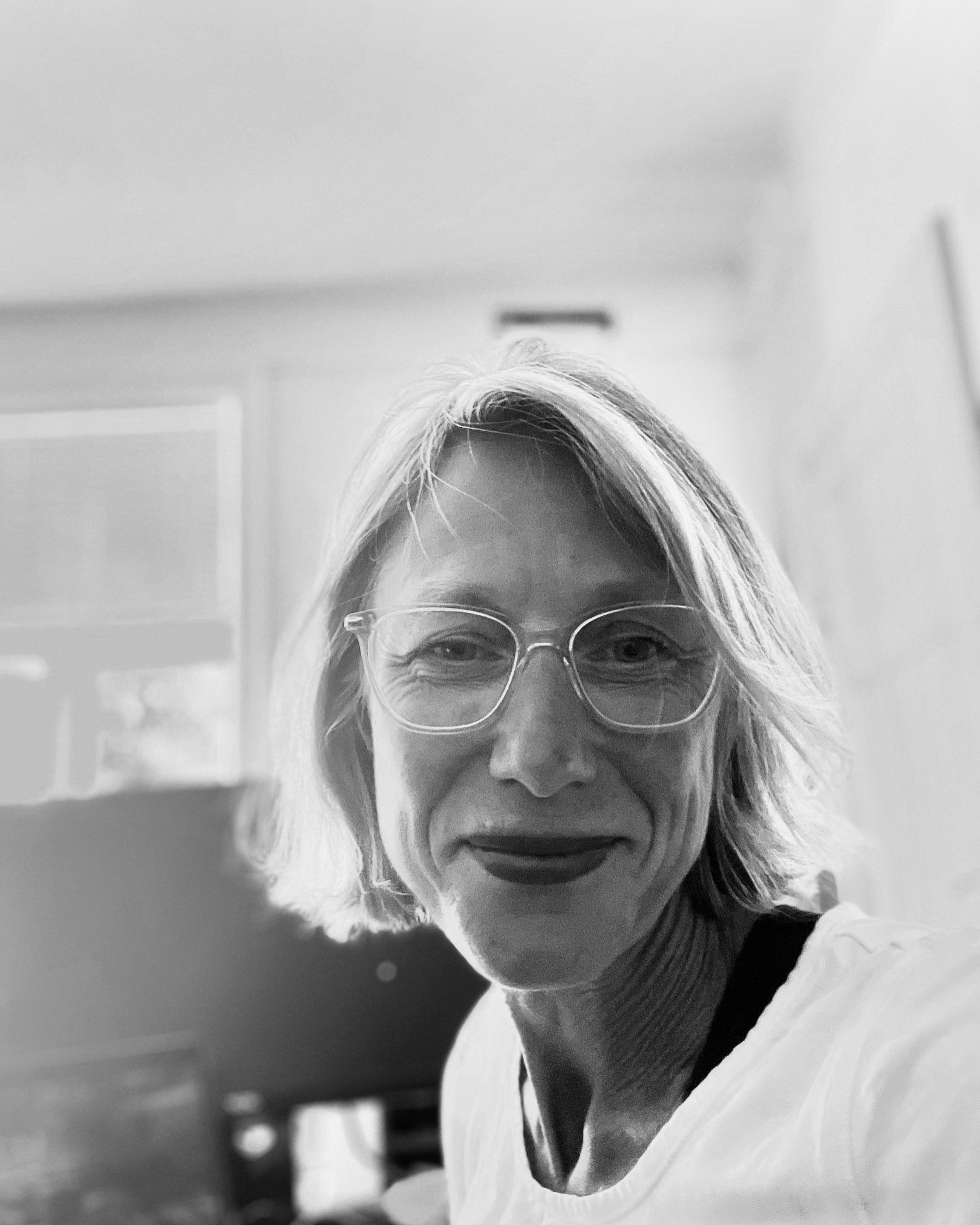 A woman wearing glasses