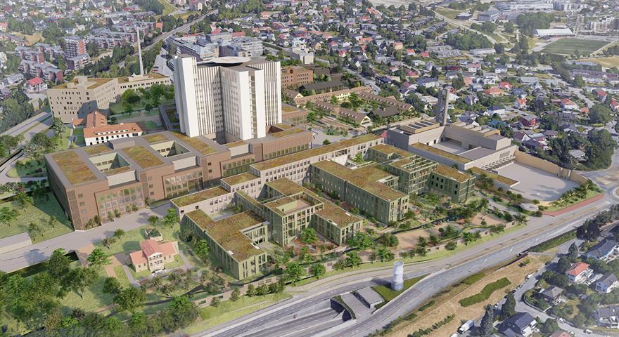 Skisse som viser hvordan nye Aker sykehus vil bli seende ut