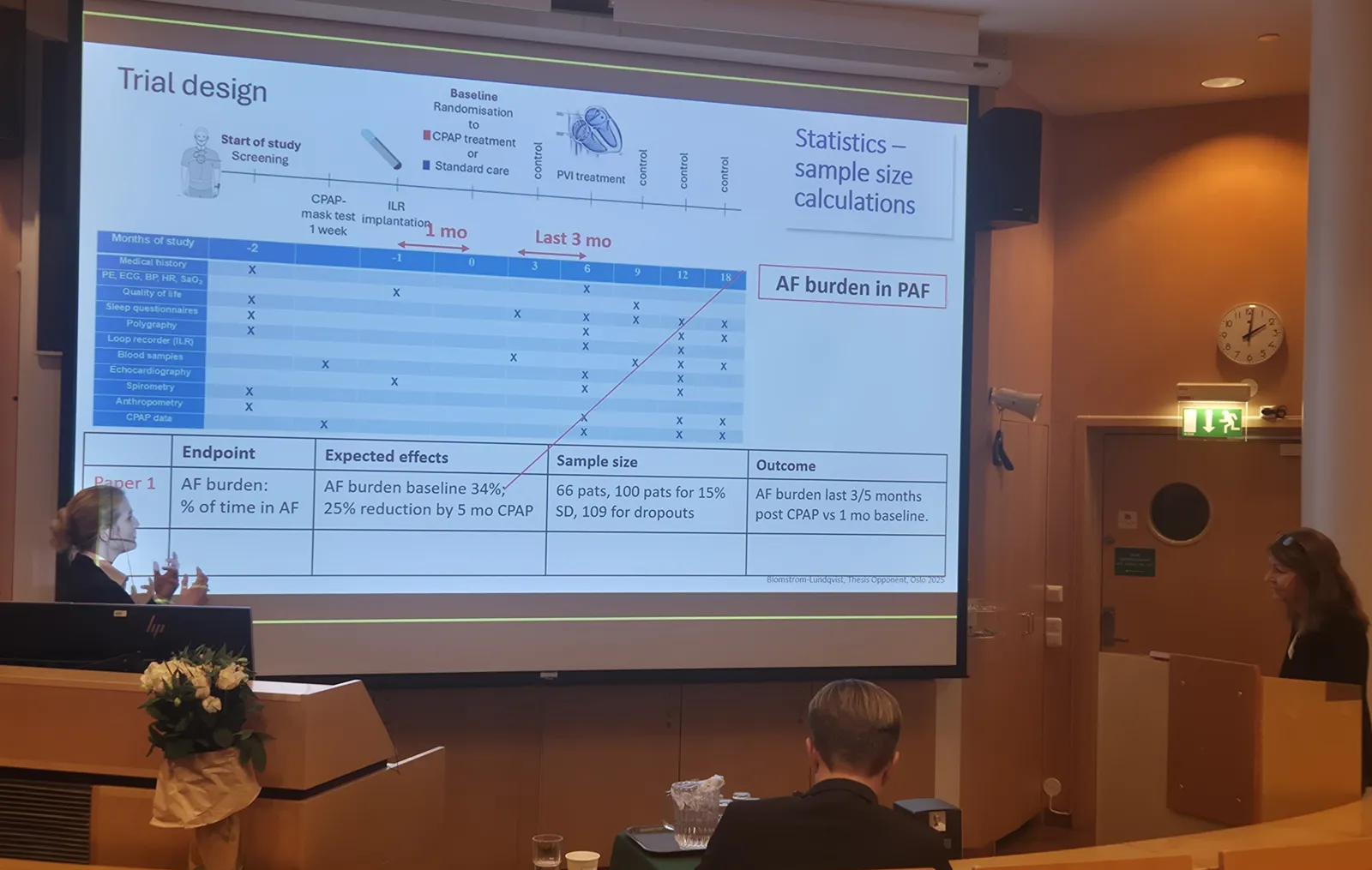 Tove and the first opponent discuss the results of the study