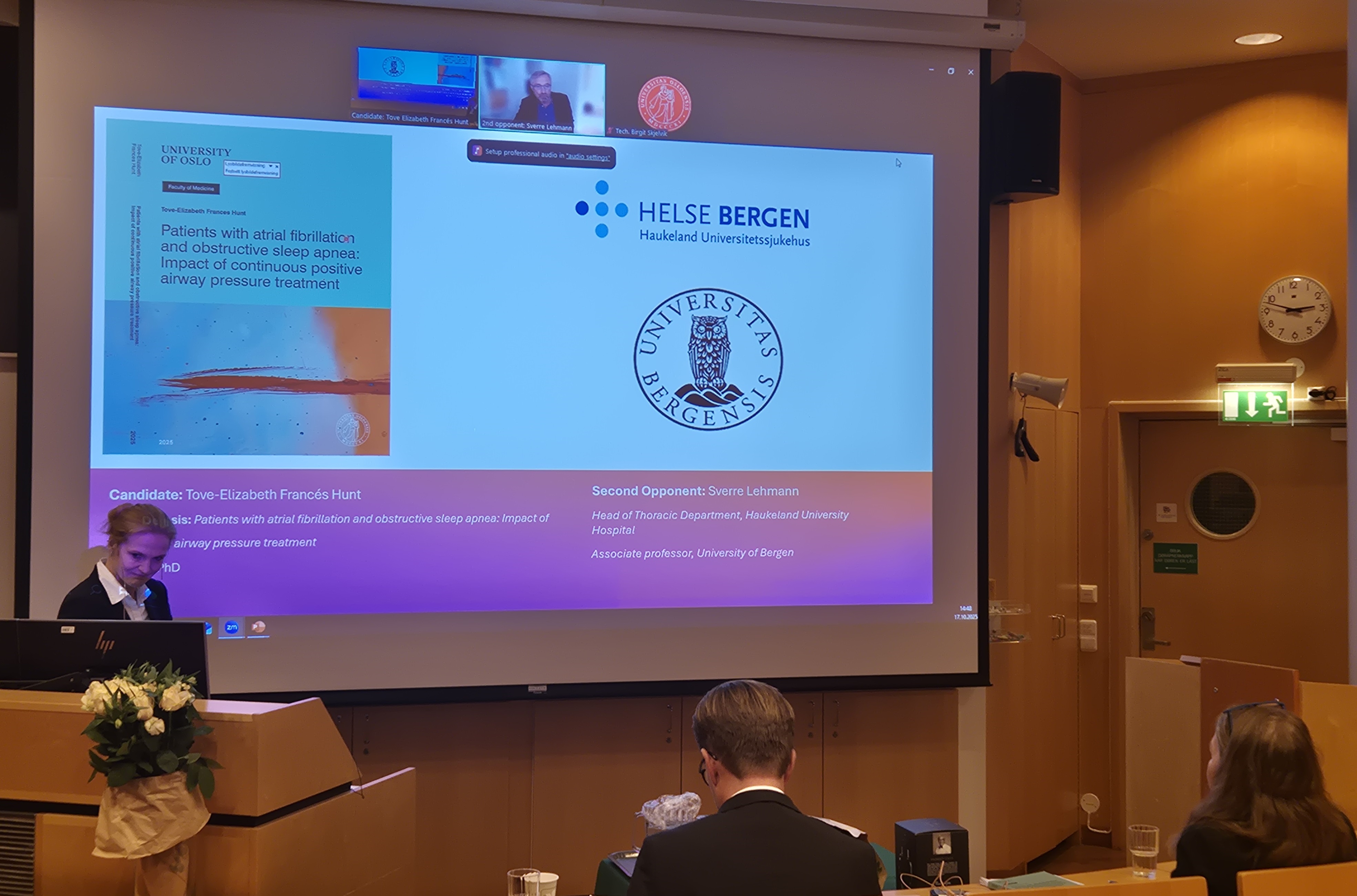 The second opponent was unable to attend in person and therefore conducted their examination remotely via Microsoft Teams