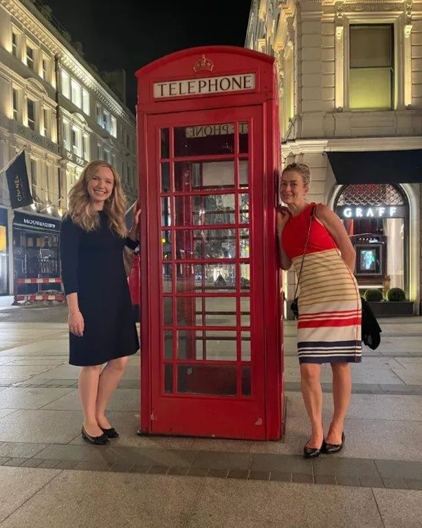 Cecilie and Nina infront of a red telephone booth