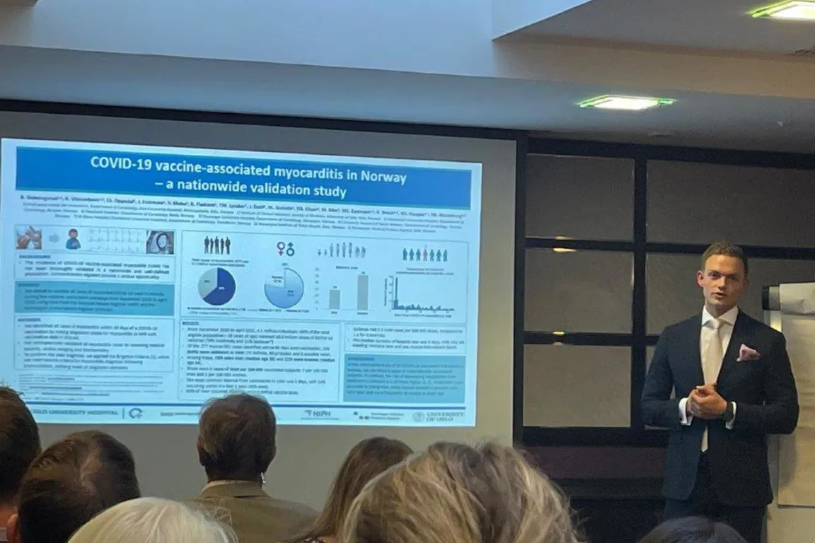 Bendik presenting his research on Covid-19 vaccine associated myocarditis