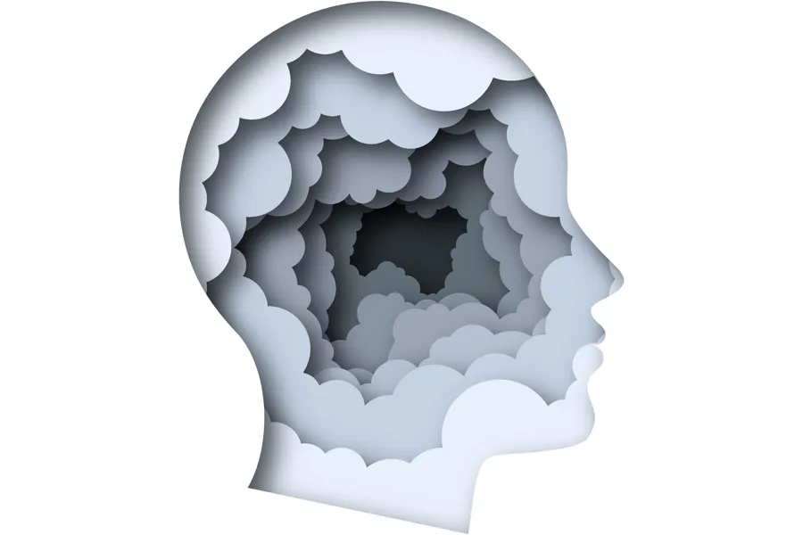 En hvit hjerne med svart bakgrunn