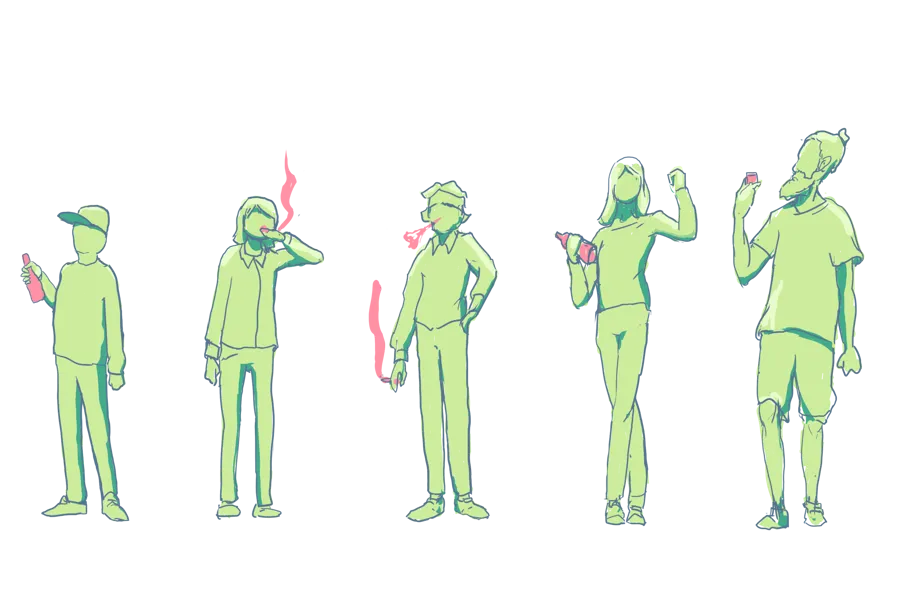 Illustrasjon av fem unge mennesker