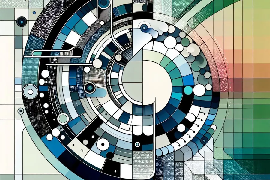 En spiral av farger og former basert på FNSP sitt profilprogram. Generert av Microsoft Copilot.