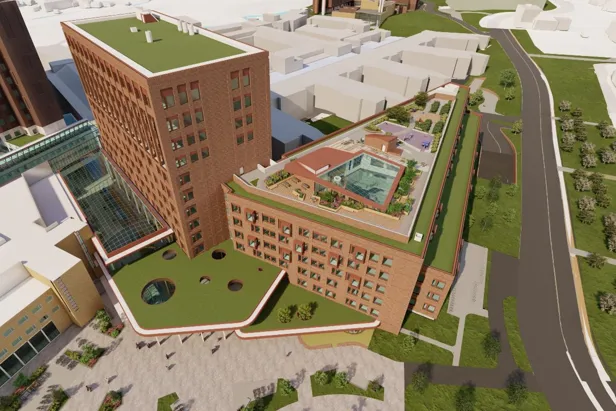 Illustrasjon som viser takterrassen på barne- og ungdomssenteret.